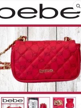bebe Red Quilted Chain-Strap Crossbody